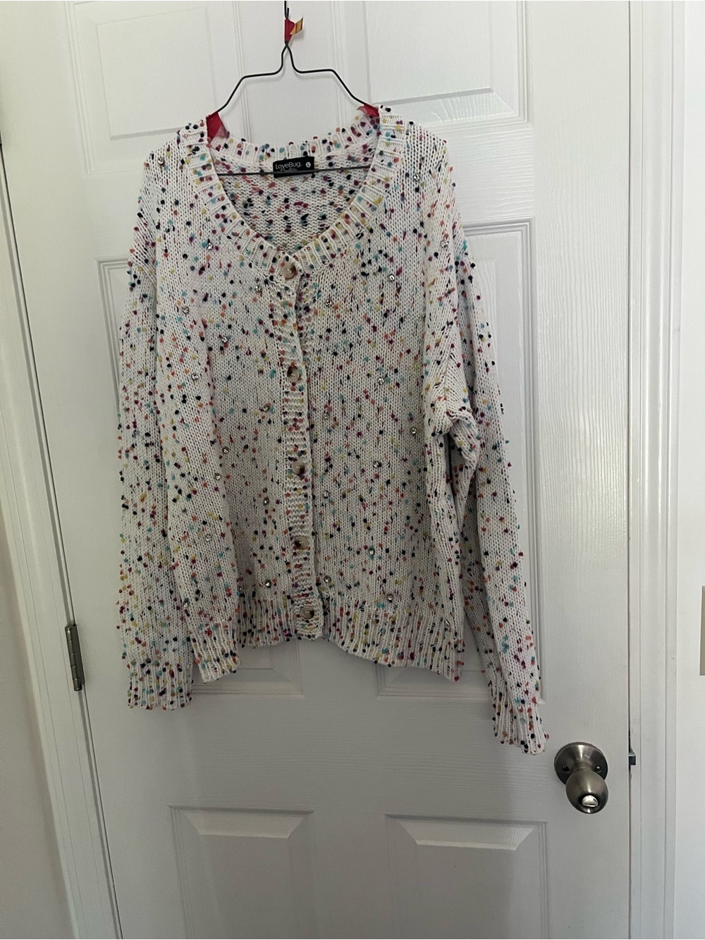 Love bug White Speckled Button-Front Knit Cardigan